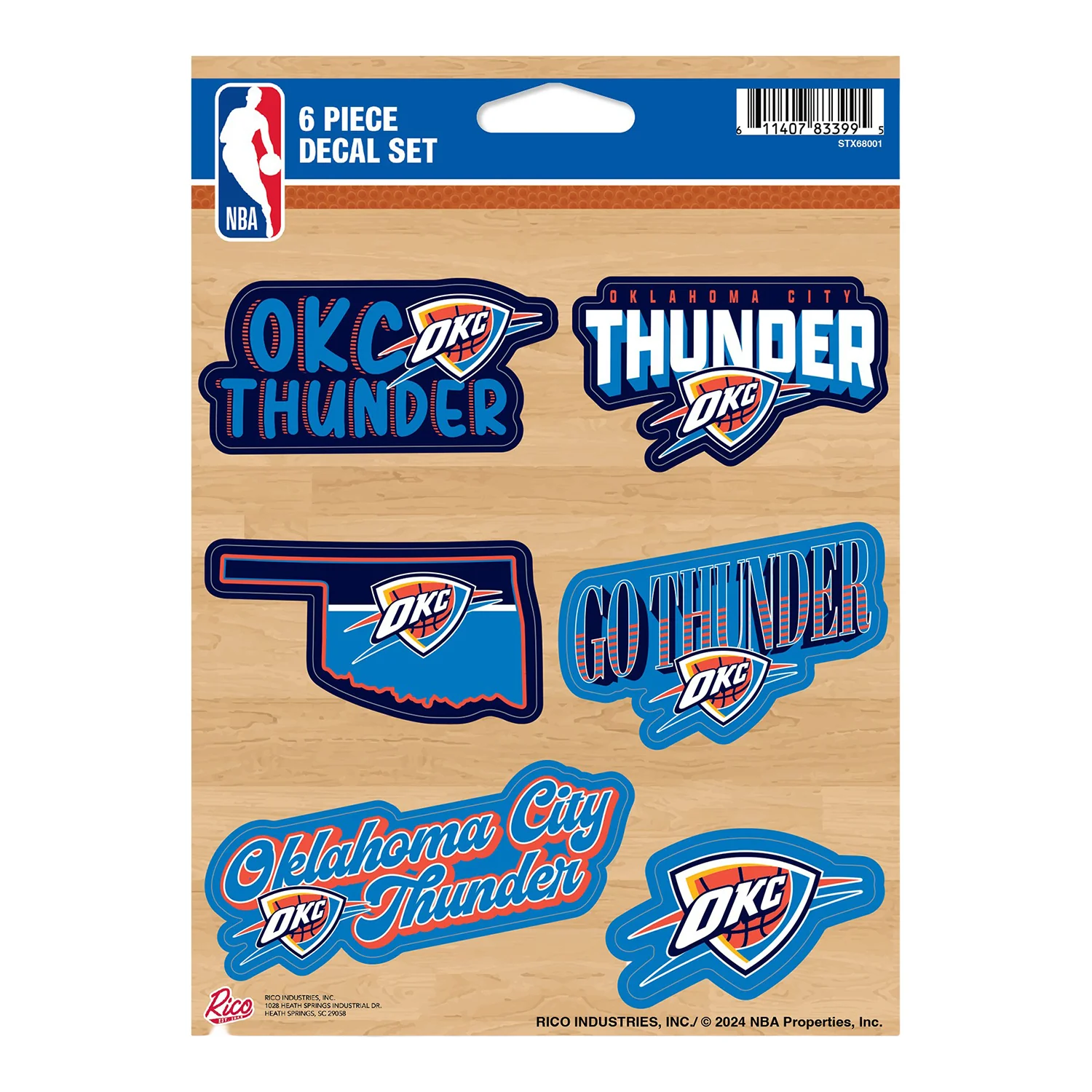 OKLAHOMA CITY THUNDER 6-PIECE STICKER SET