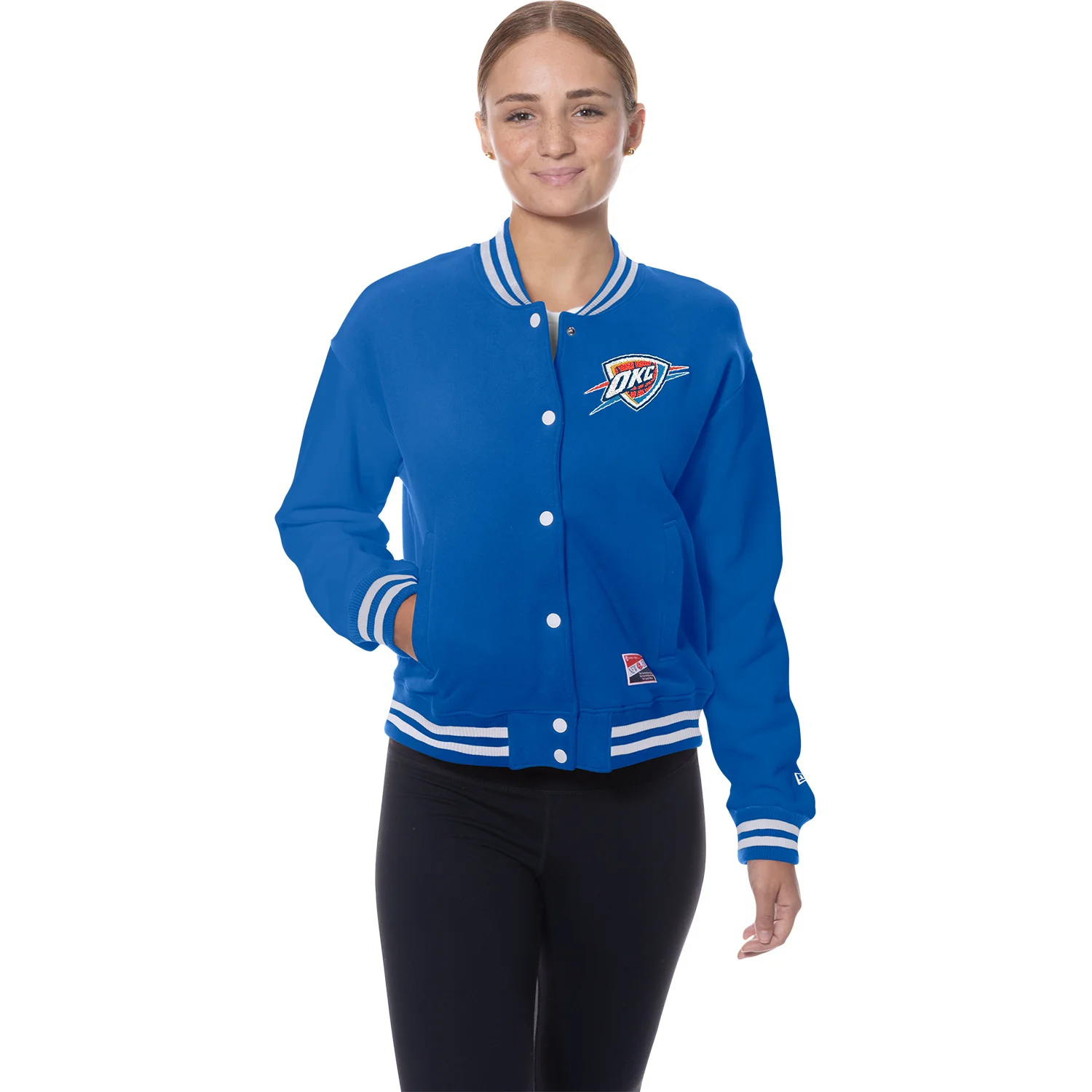 47-ladies-oklahoma-city-thunder-snap-button-bomber-jacket-1.webp Ladies Oklahoma City Thunder Snap Button Bomber Jacket