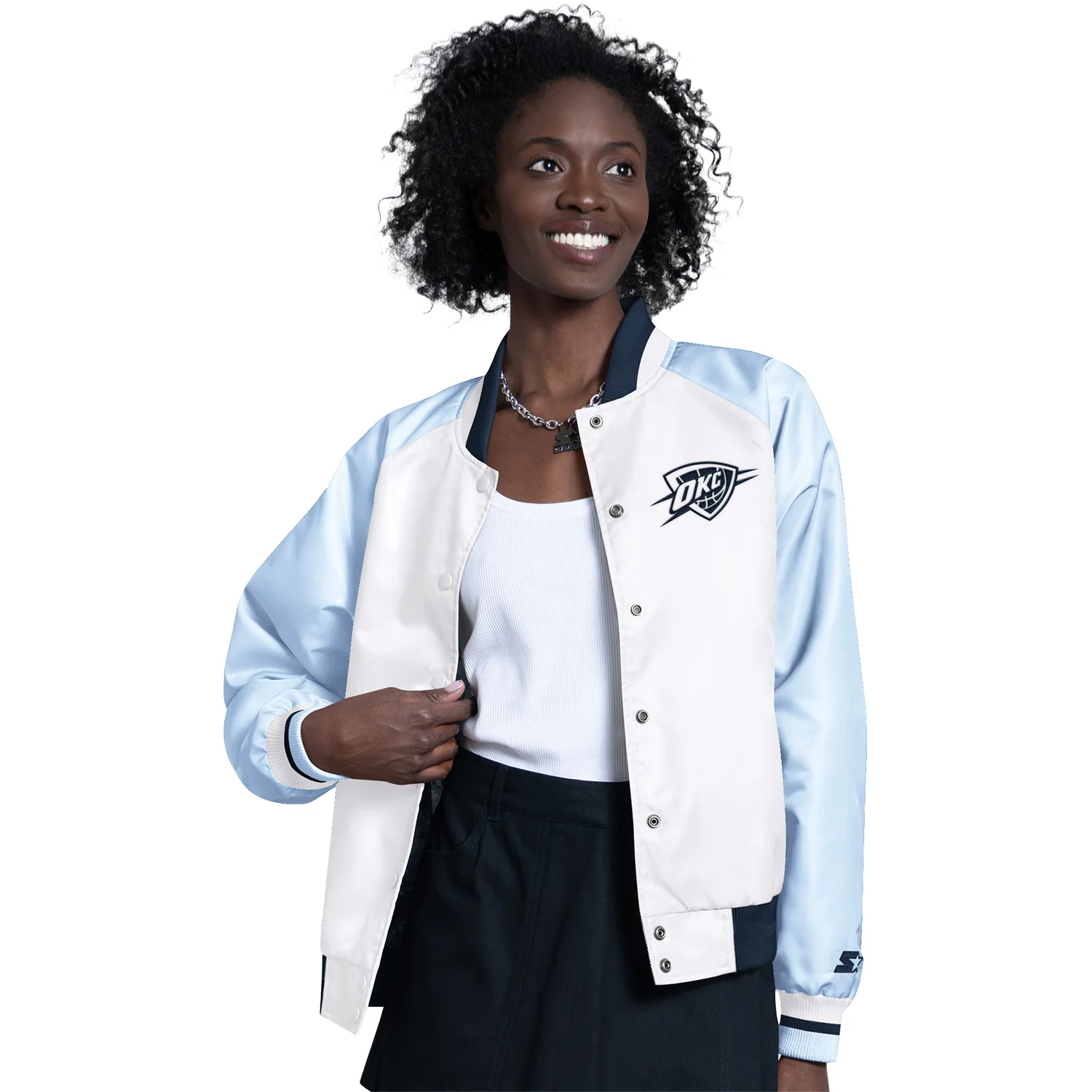 Ladies OKC Thunder GIII Satin Blitz Snap Jacket